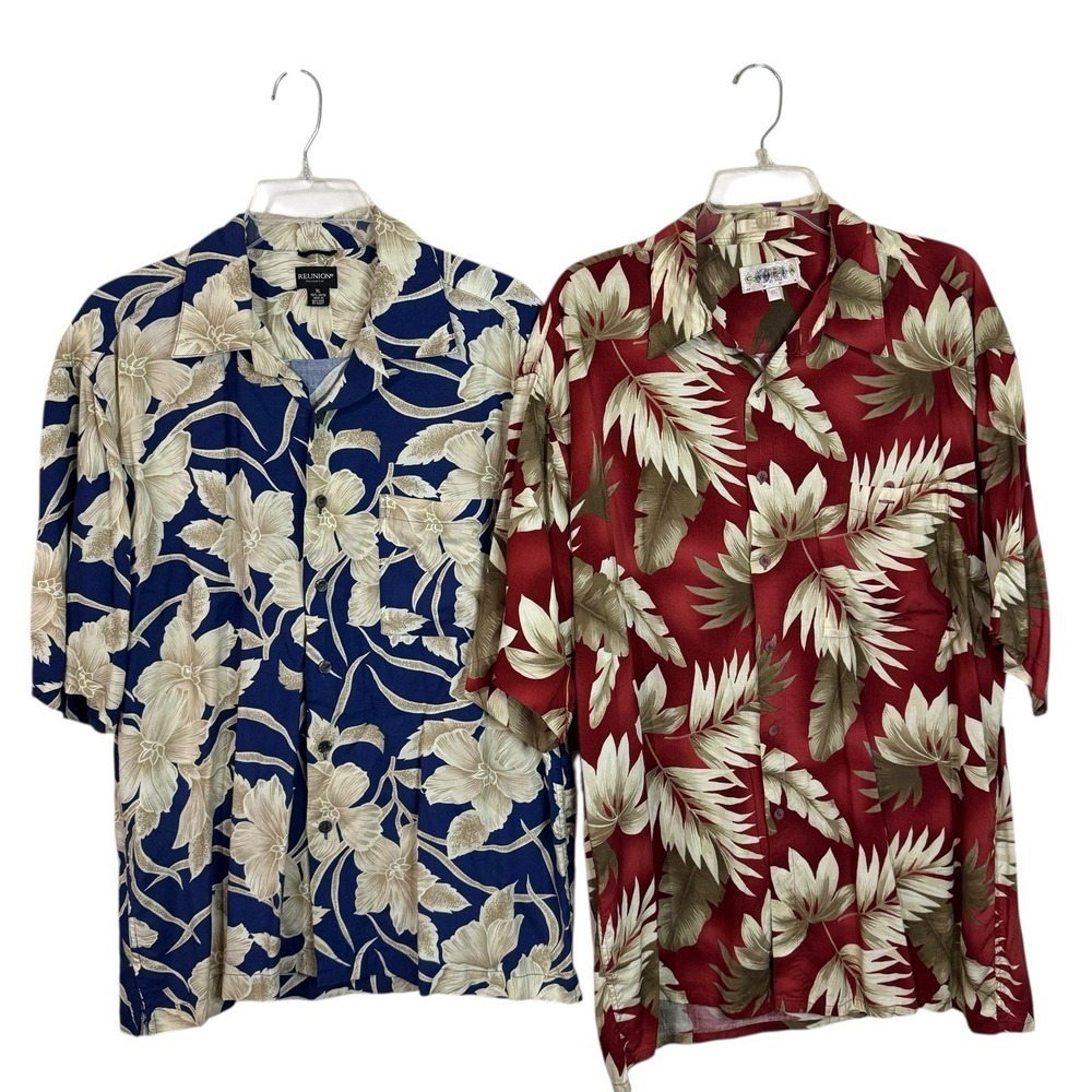 Campia Moda & Reunion Men Hawaiian Print Shirts XL Button Short Sleeve Lot‎ Of 2